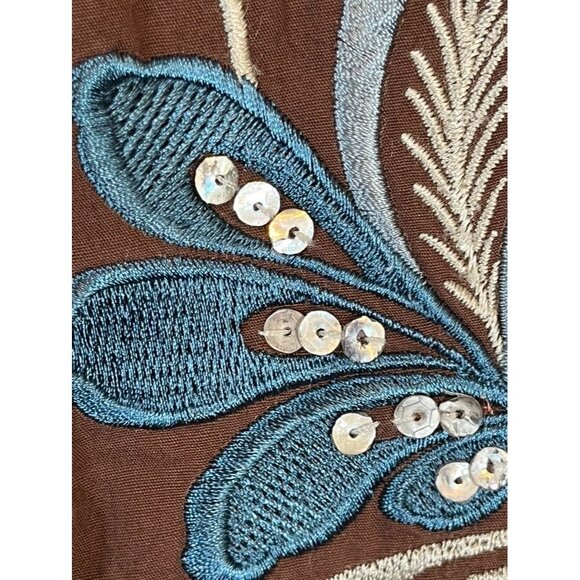 Retro Floral Skirt 10 Brown Boho Embroidery Cottage Fairy Sequin Western Chic - Picture 4 of 7